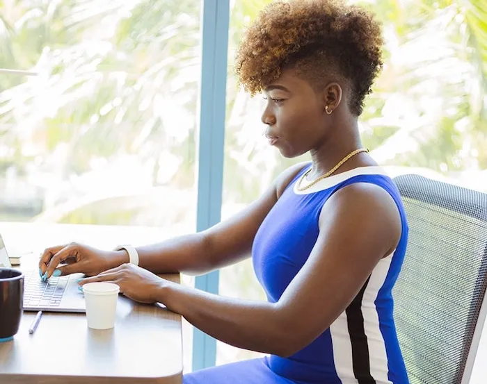 Stephanie Fortune working at a desk.